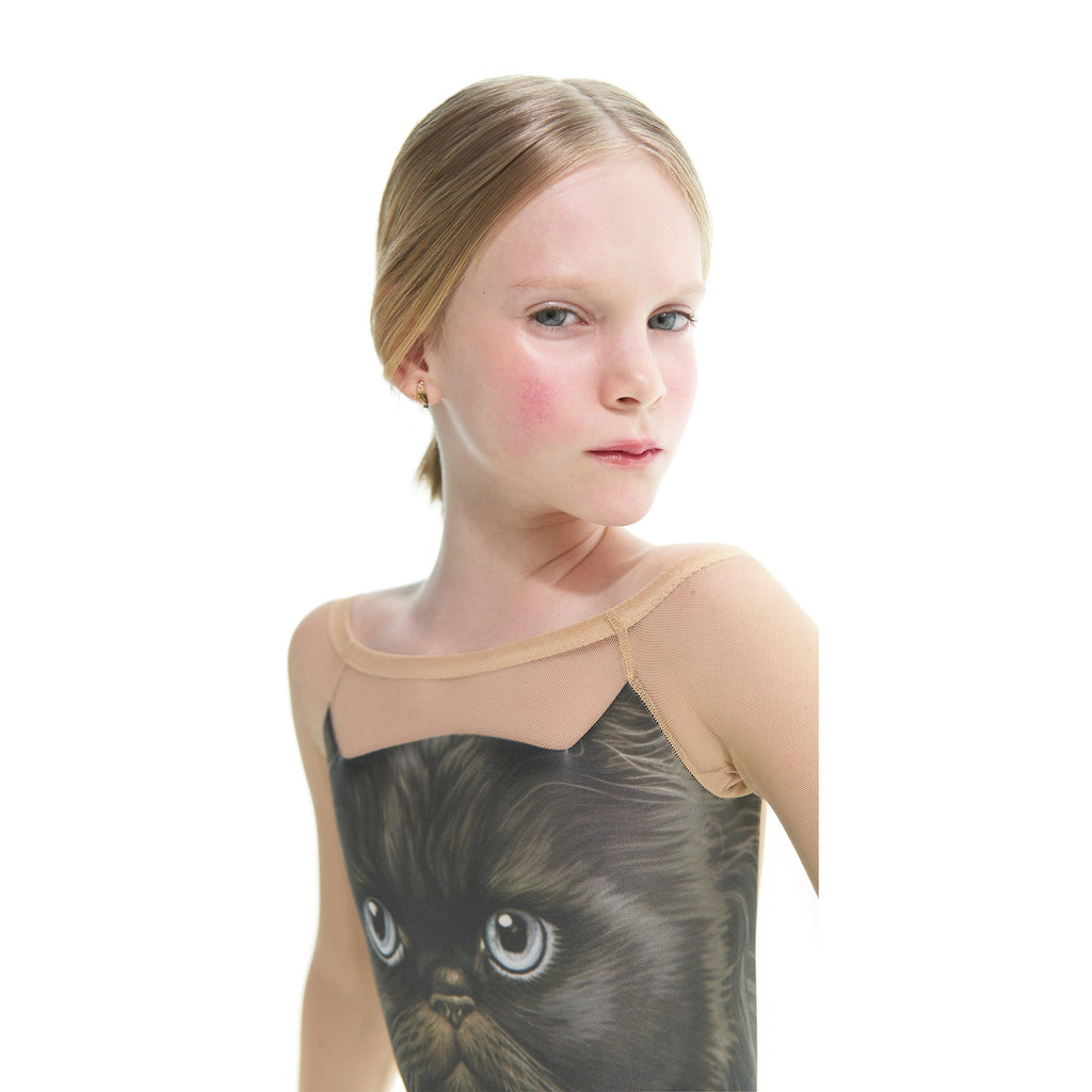 Girls Black Cat Boatneck Ballet Onesies