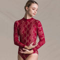 Women Red Lace Ballet Onesies(1404/Red)