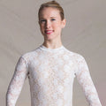 Women White Lace Long Sleeves Ballet Onesies(1404/White)