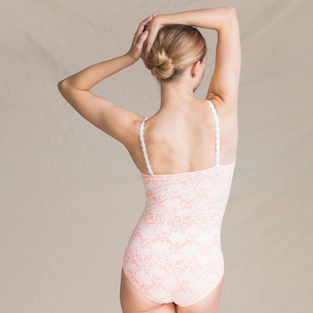 Women Peach Lace Ballet Onesies(1511/Peach & White)