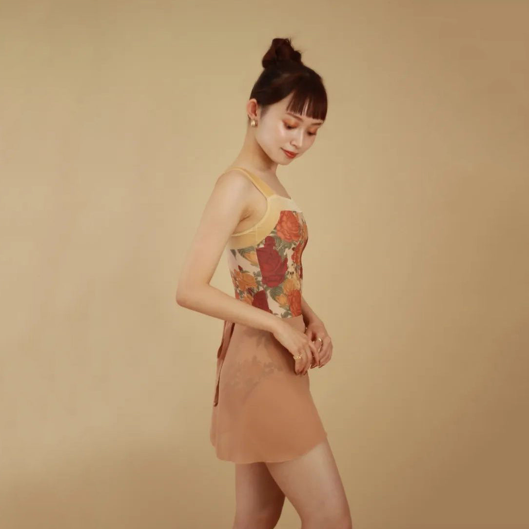 Women Gold "Peony cats" Ballet Onesies(162679566/Pique/Yellow gold)