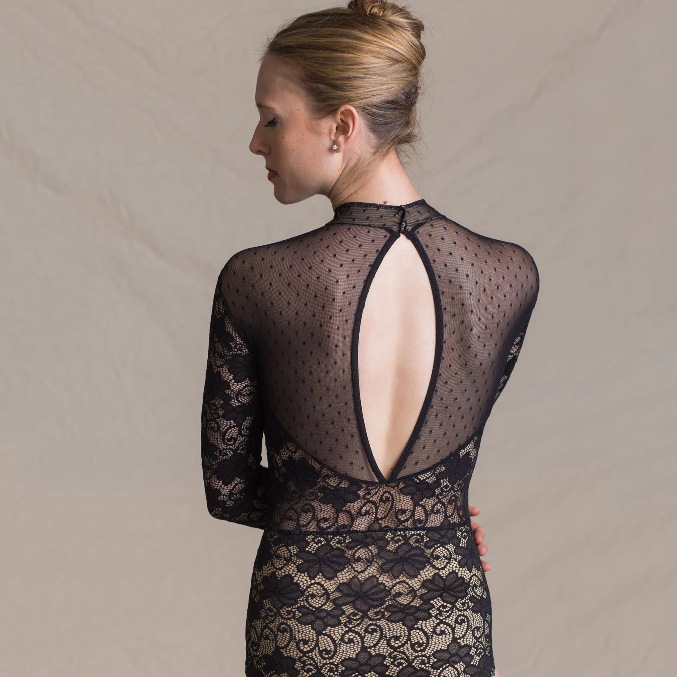 Women Black Lace Ballet Onesies(1720/Black)