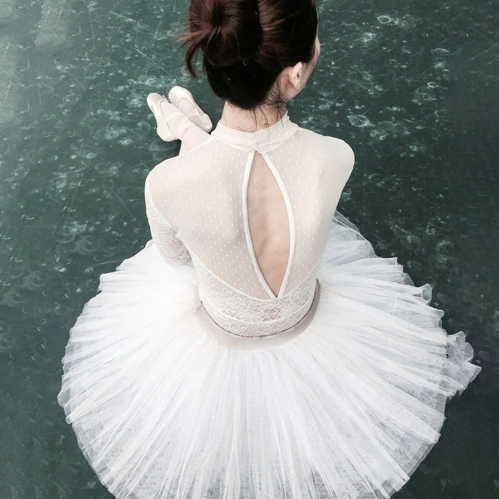 Women White Lace Ballet Onesies(1720/White)