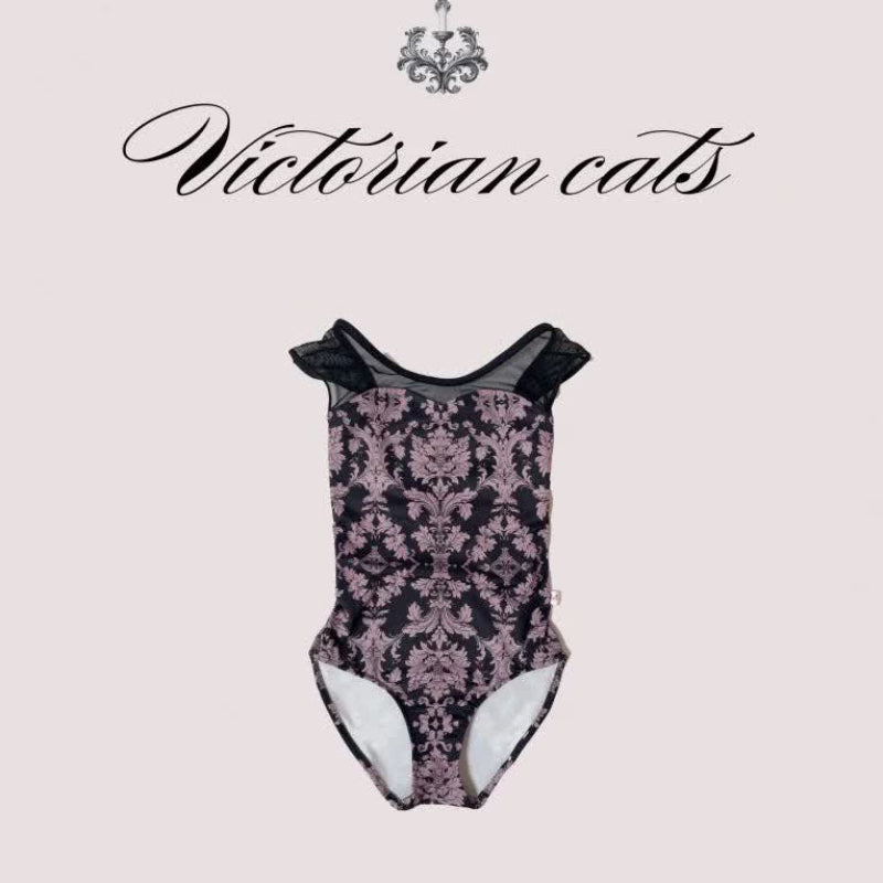 Girls Black "Victorian cats" Ballet Onesies