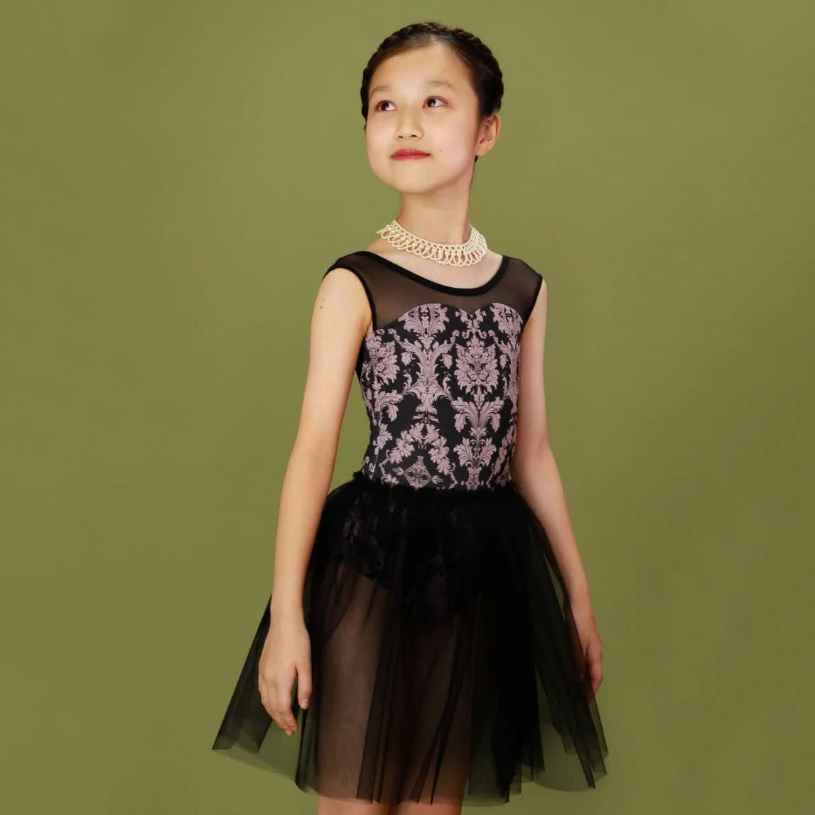 Girls Black "Victorian cats" Ballet Onesies