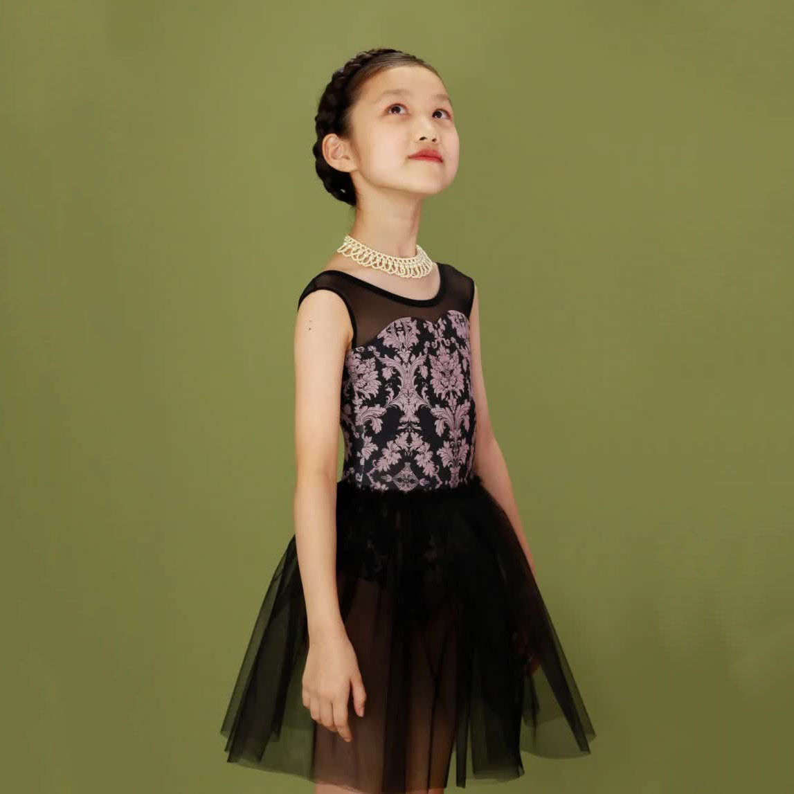 Girls Black "Victorian cats" Ballet Onesies