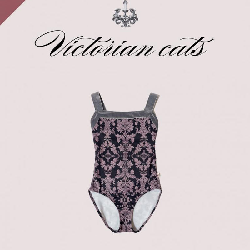 Girls Black"Victorian cats Black tea/Piqué/Platina"Ballet Onesies