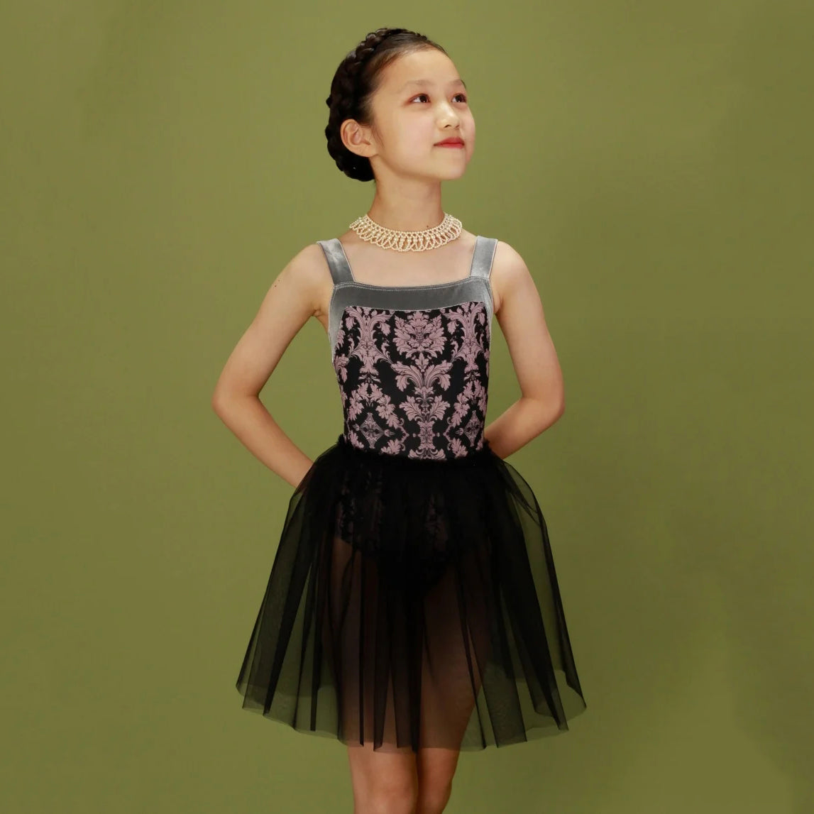 Girls Grey "Victorian Cats" Ballet Onesies
