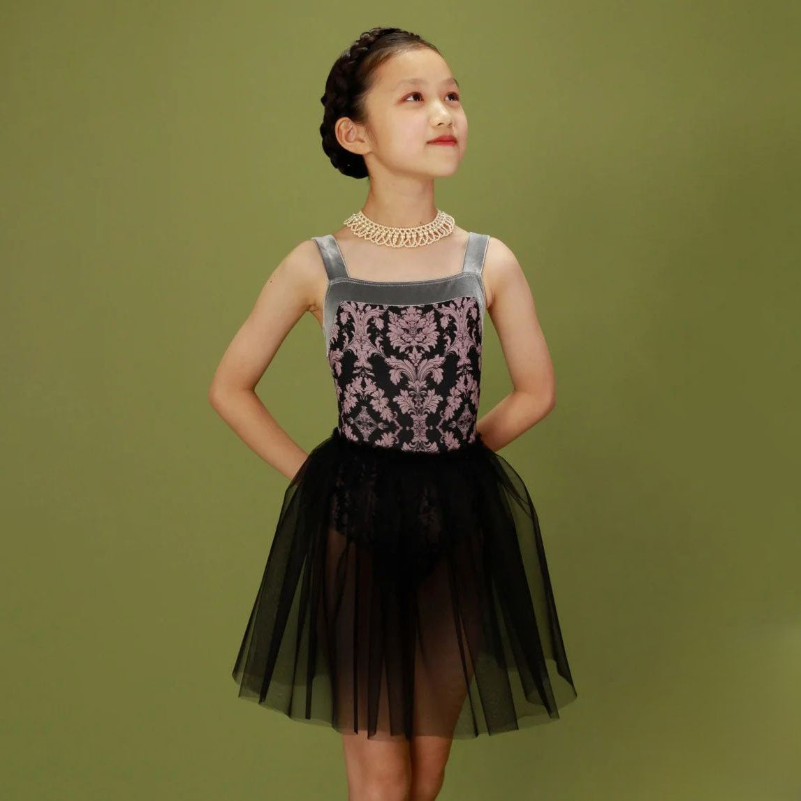 Girls Black"Victorian cats Black tea/Piqué/Platina"Ballet Onesies