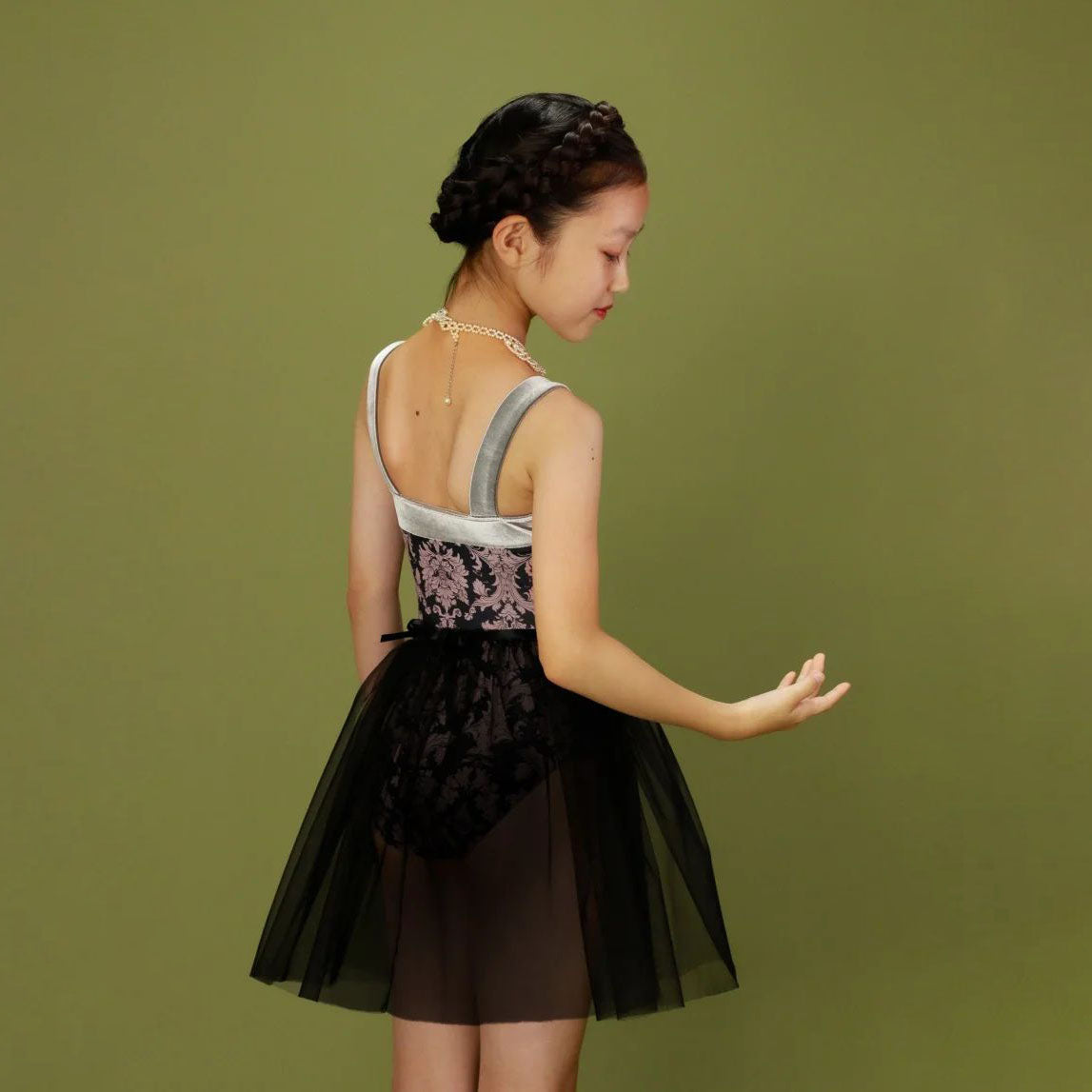 Girls Black"Victorian cats Black tea/Piqué/Platina"Ballet Onesies