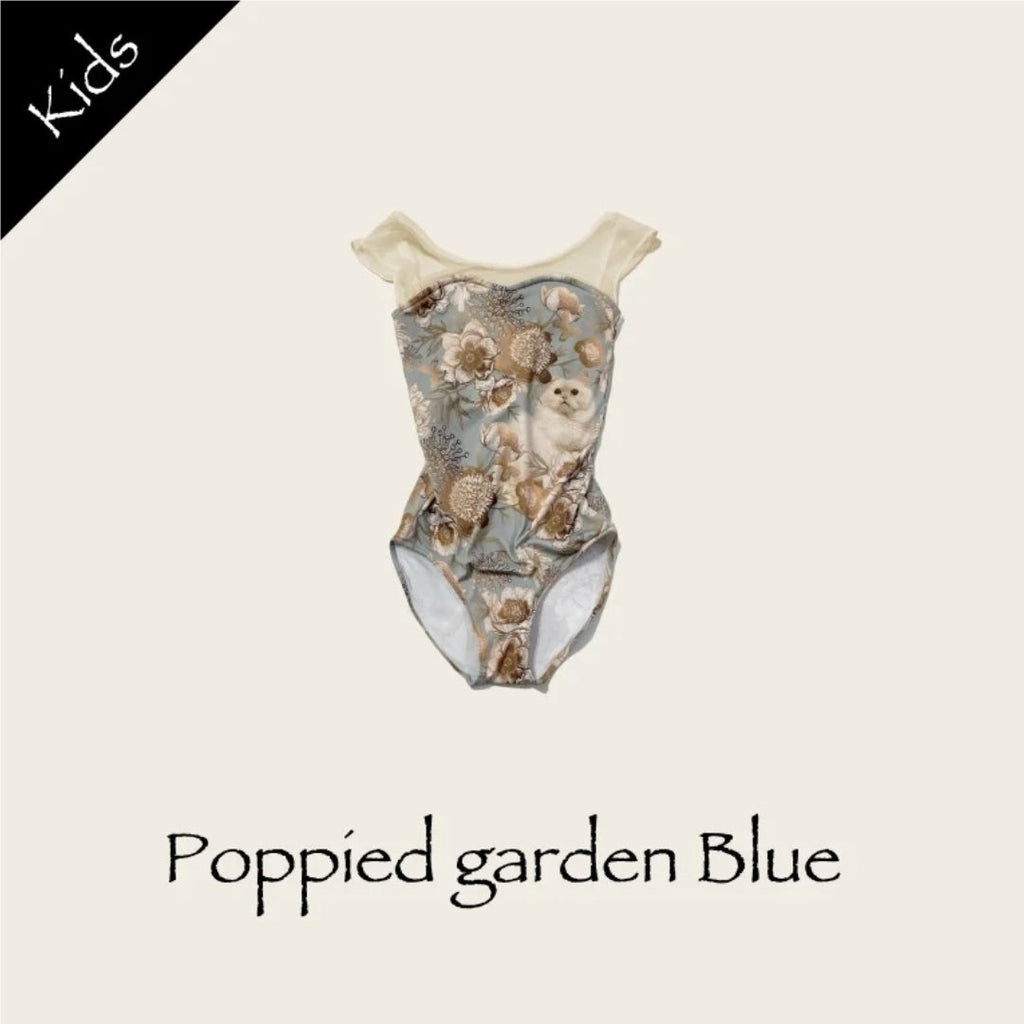 Girls Beige "Poppied garden Blue" Ballet Onesies(178995685HL/Plie/Milky beige)