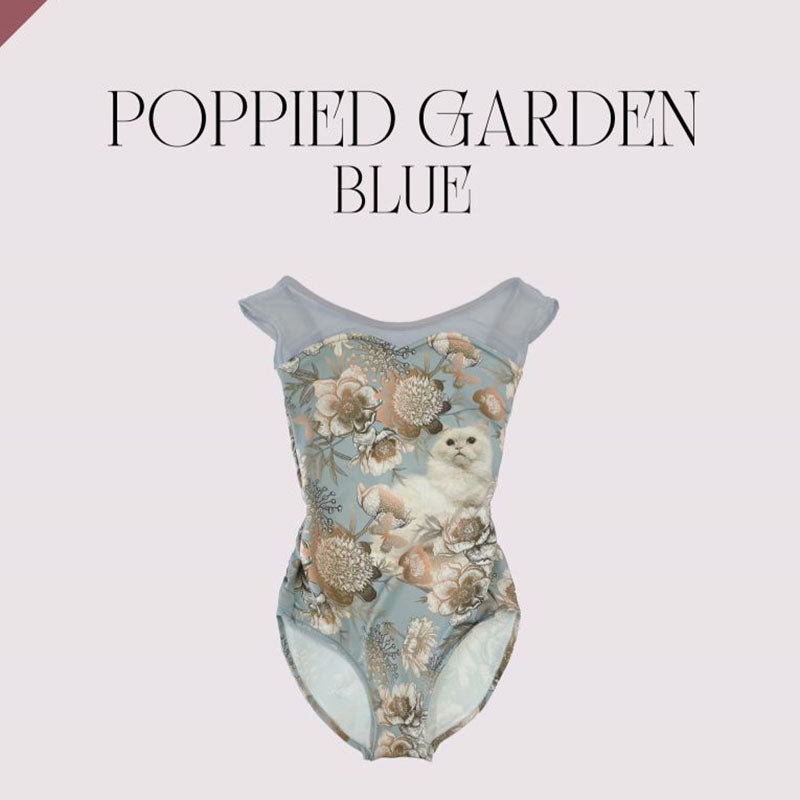 Girls Blue"Poppied garden Blue"Ballet Onesies(178995685/Plie/Moss blue)