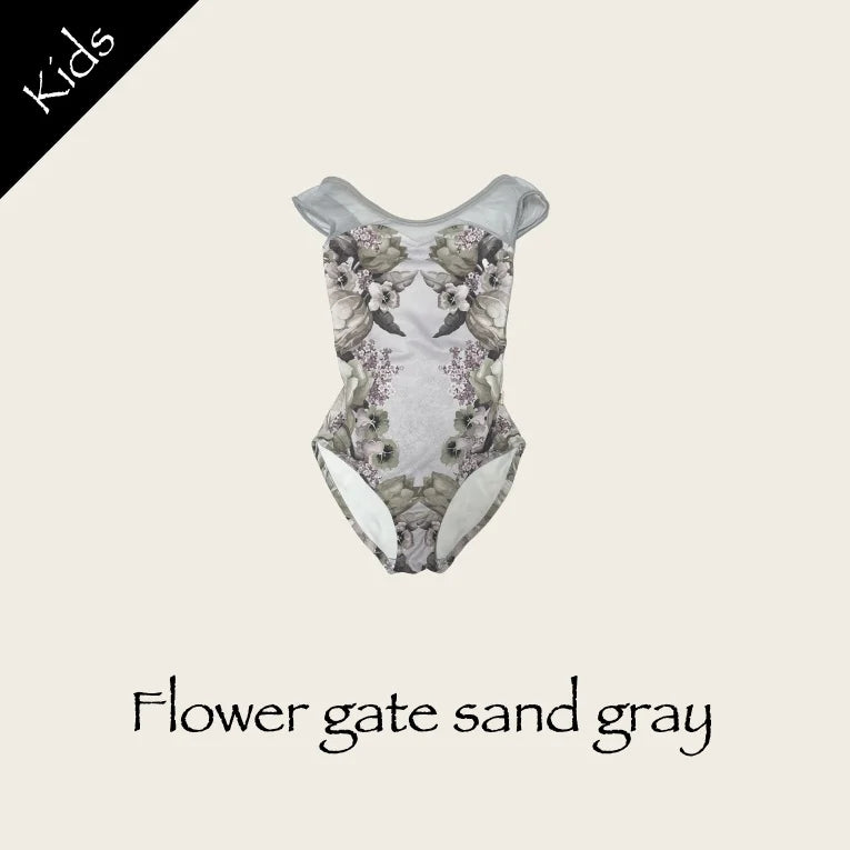 Girls Light Blue "Flower gate sand gray" Ballet Onesies