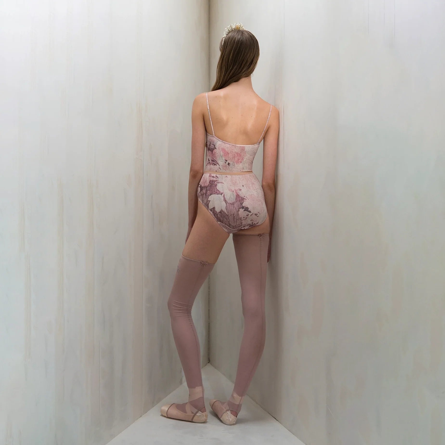 Women Dusty Blush Printed "MISTY GARDEN" Ballet Onesies(181LE01VL/dusty blush)