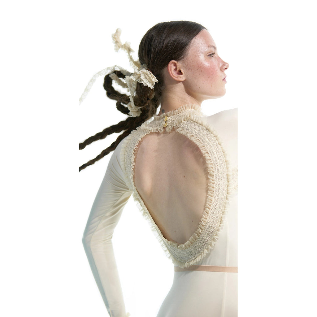 Women White "ELEANOR" Backless Ballet Onesies(181LE31VL/edelw)