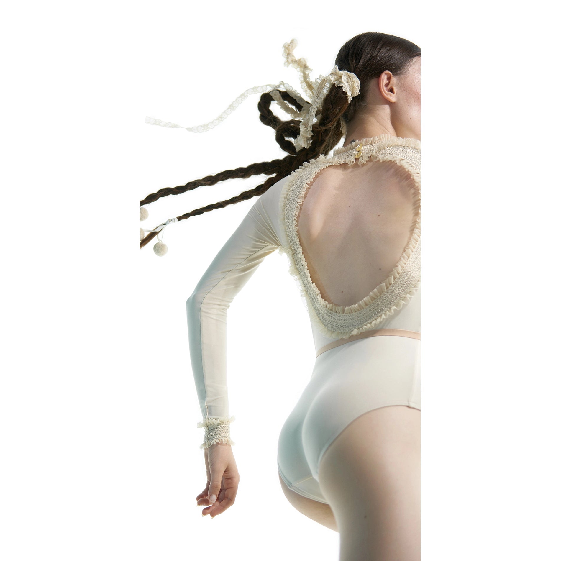Women White "ELEANOR" Backless Ballet Onesies(181LE31VL/edelw)