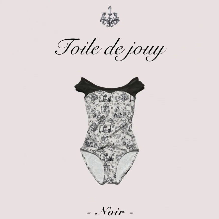 Girls Black"Toile de Jouy Noir/Plie/Black"Ballet Onesies