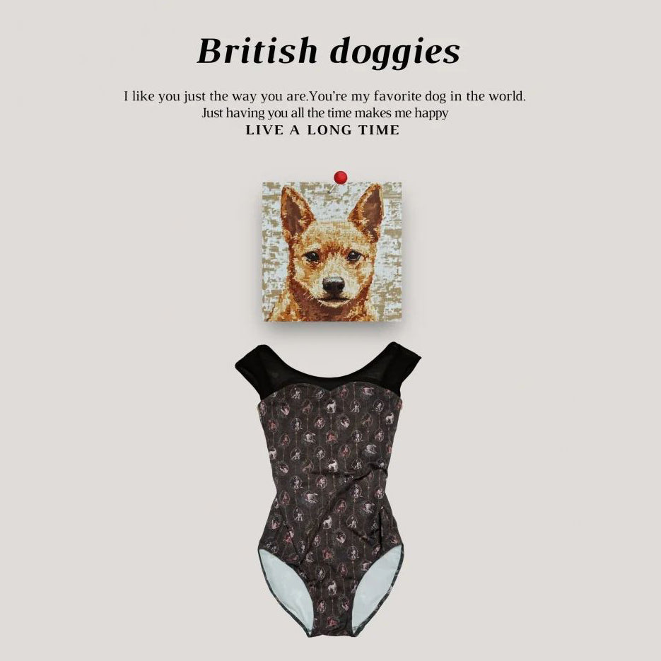 Girls Brown"British doggies/Plie/Brown"Ballet Onesies