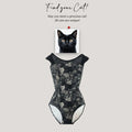 Women Black "Find your Cat!-Black Cats"Ballet Onesies(182999077/Plie/Black)