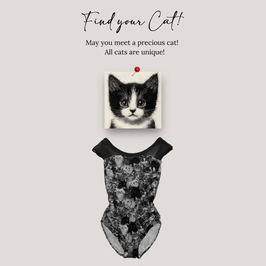 Girls Black "Find your Cat!-Black Cats"Ballet Onesies(183001523/Plie/Black)