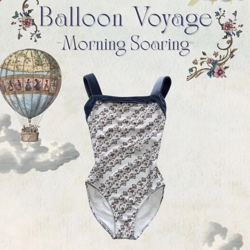 Girls Blue "Balloon Voyage -Morning Soaring" Ballet Onesies(186738129/Pique/Fog blue)