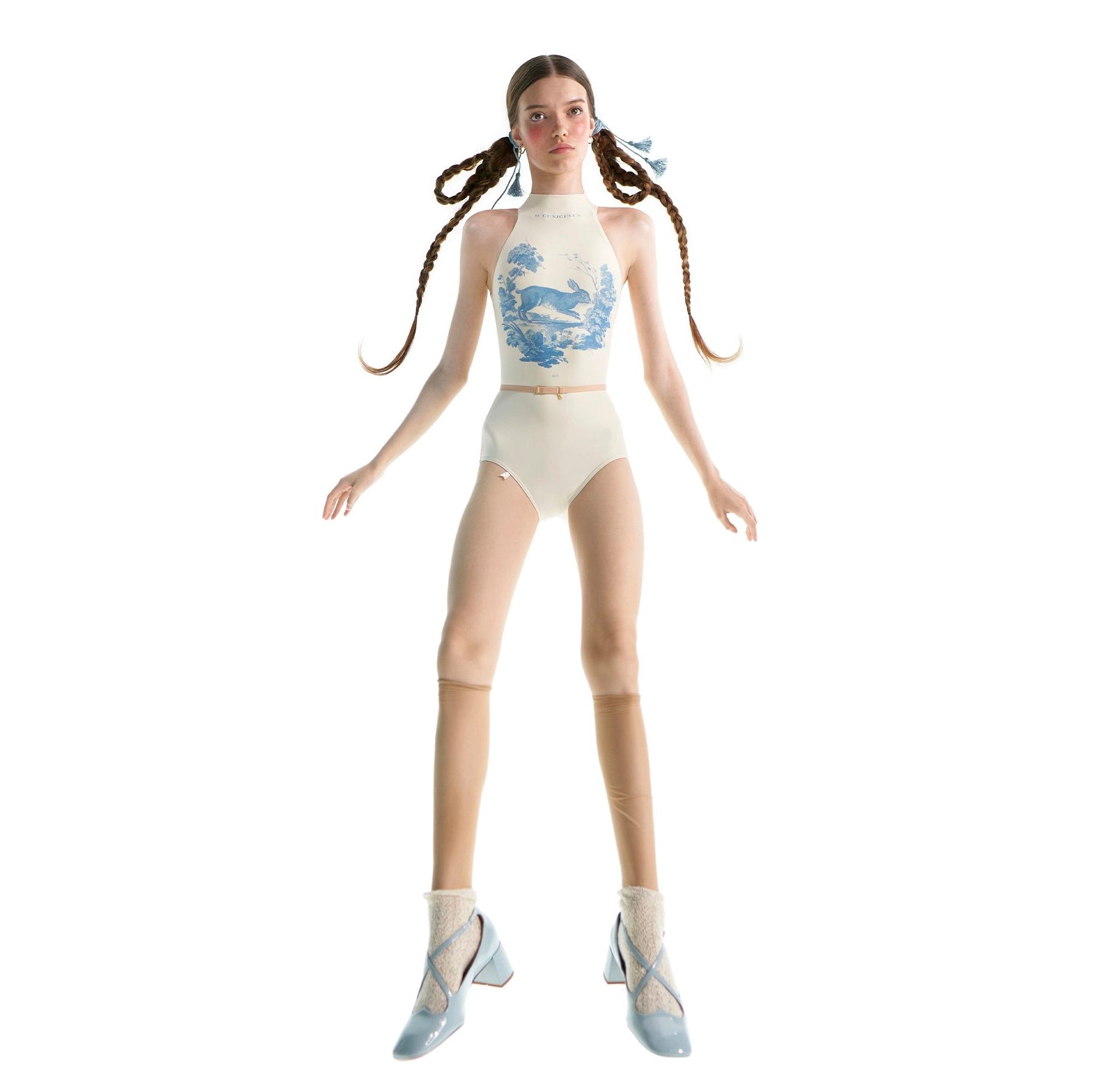 Girls White Printed'JUNIOR ALPINE FAUNA'Choker Ballet Onesies(J201LE20VL/cuniculus)