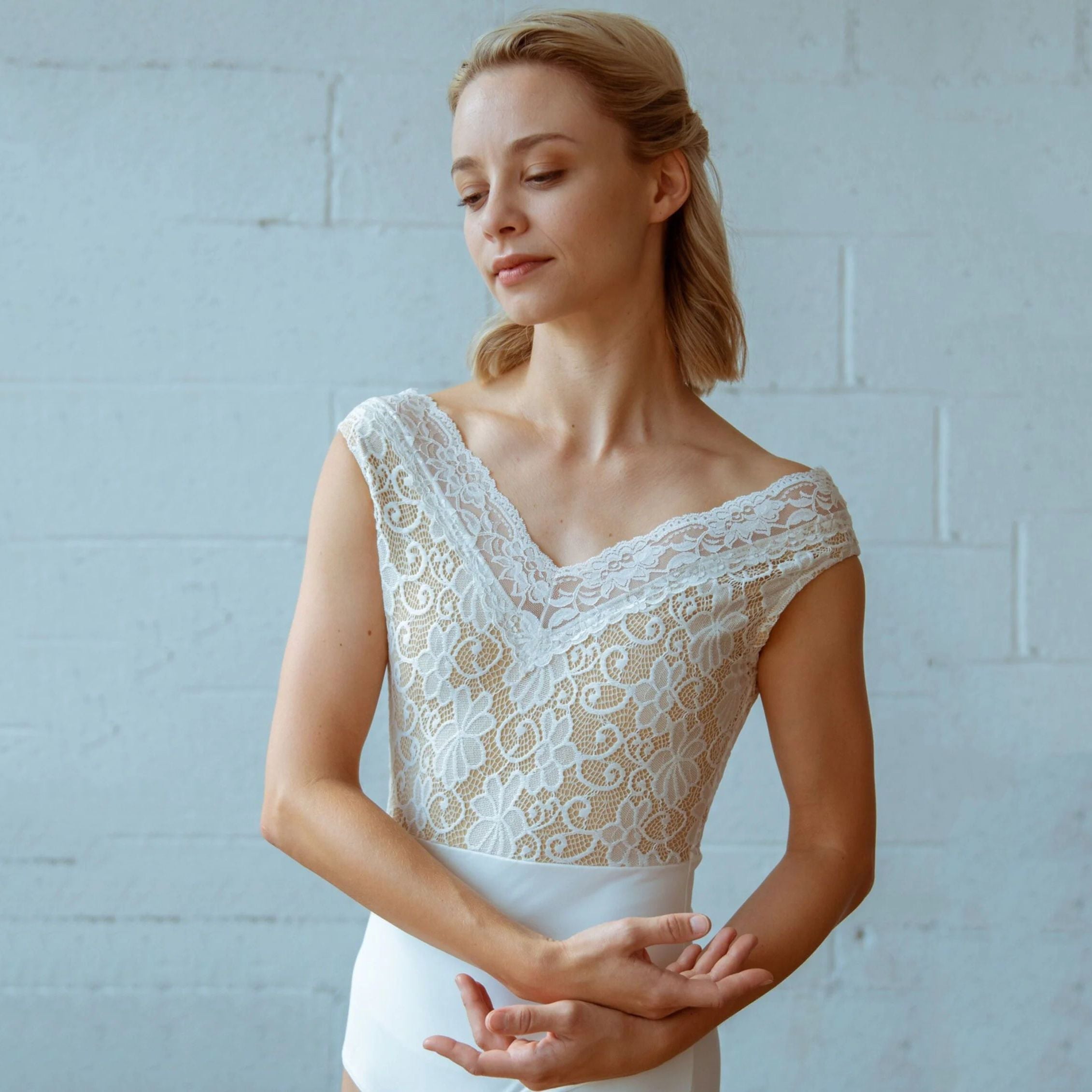 Women White Lace Ballet Onesies(2032/White)