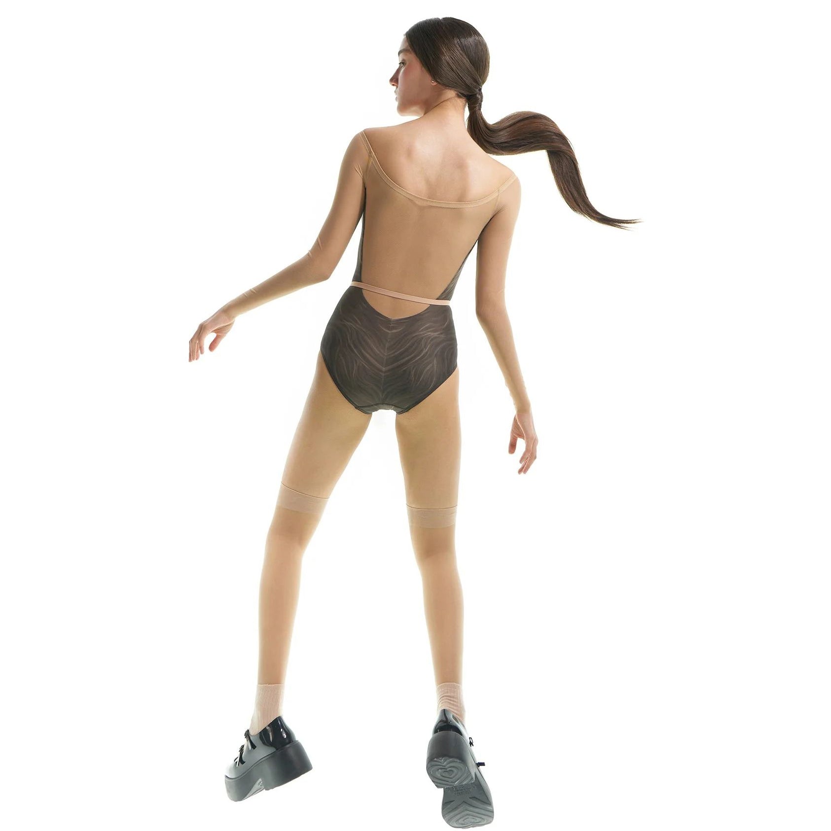 Women Black'CATavatar'Long Sleeves Ballet Onesies(231LE22VL/murk-AI)