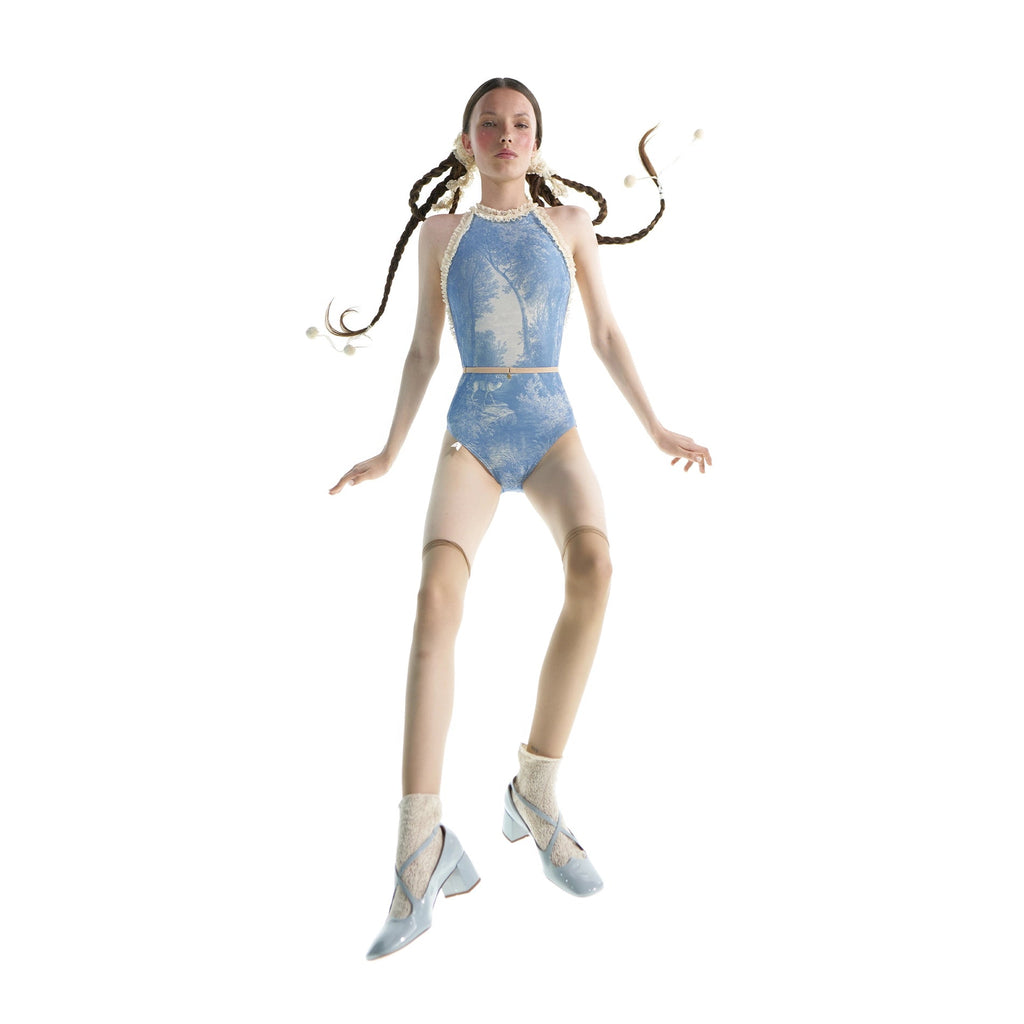 Women Blue Printed "ALPINE FLORA" Choker Ballet Onesies(241LE31VL/alpineblue)