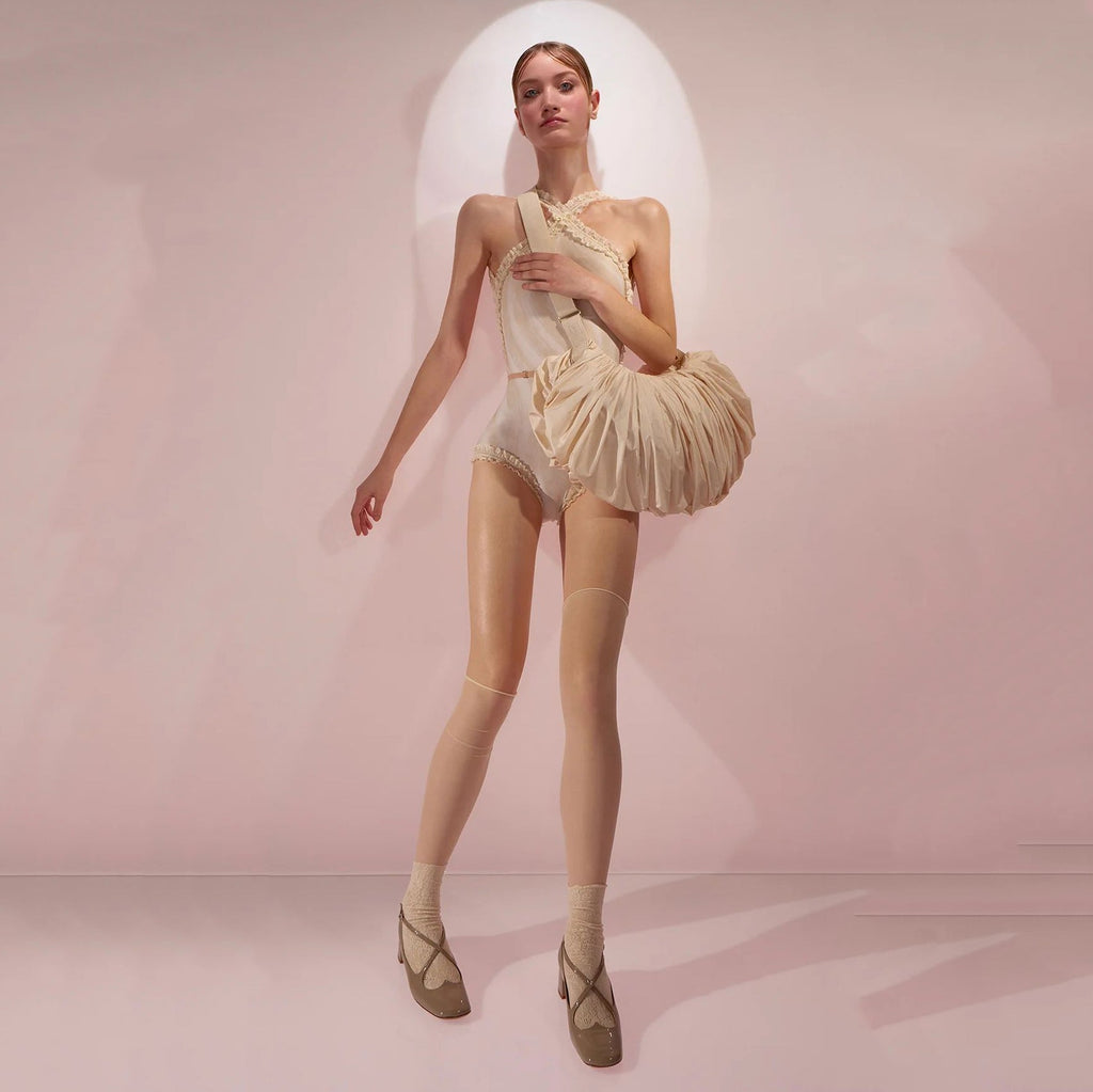 Women Beige'WHIPPED CREAM'Pleated Bag(35x25 cm)