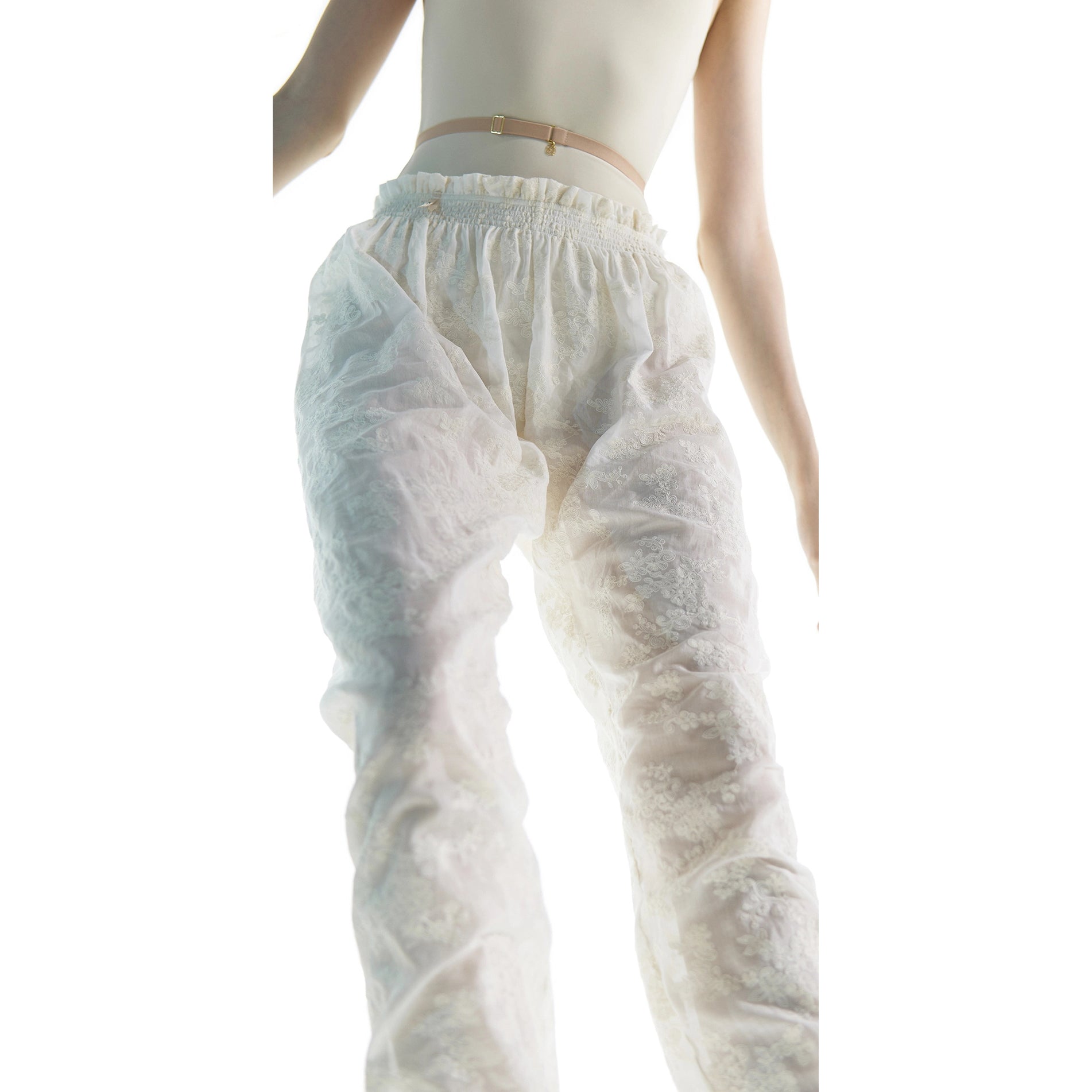 Women White "BOHO" Embroidered Ballet Trousers