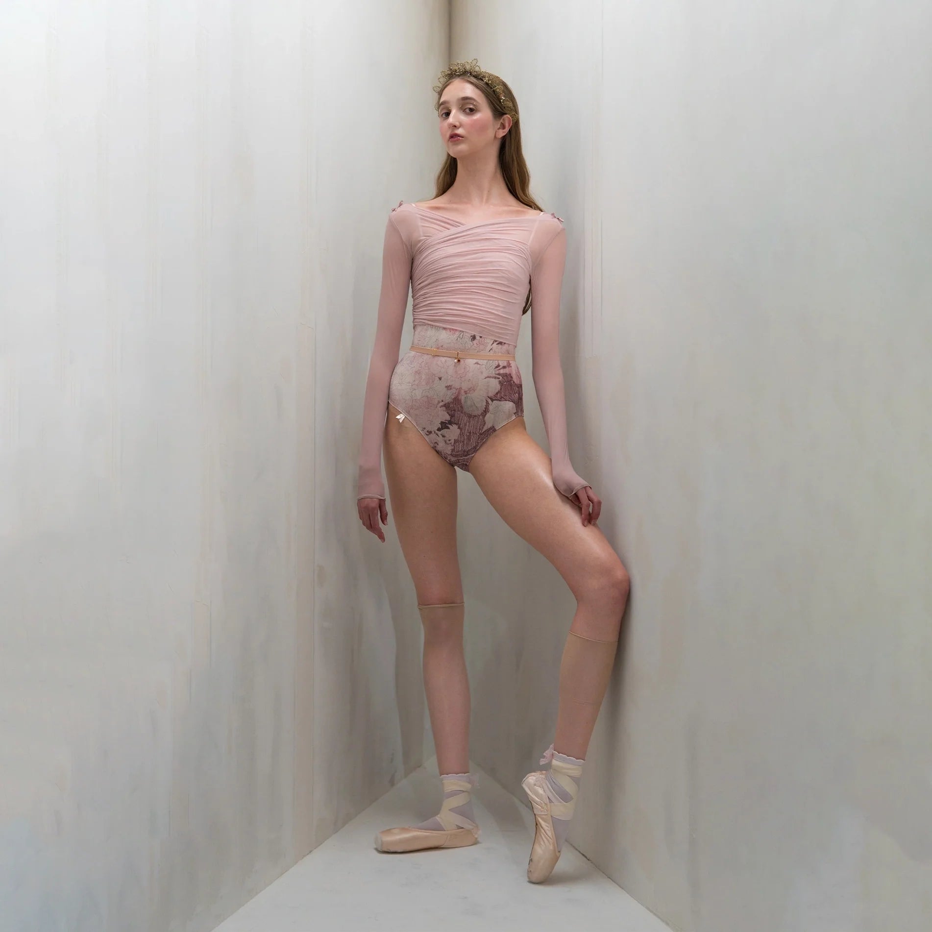 Women Dusty Blush "ÉTOILE HOSIERY" Ballet Wrap Crop Top(251CT70NX/dusty blush)