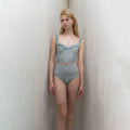 Women Misty Blue Printed "CROCHET" Ballet Onesies(261LE30VN/misty blue)
