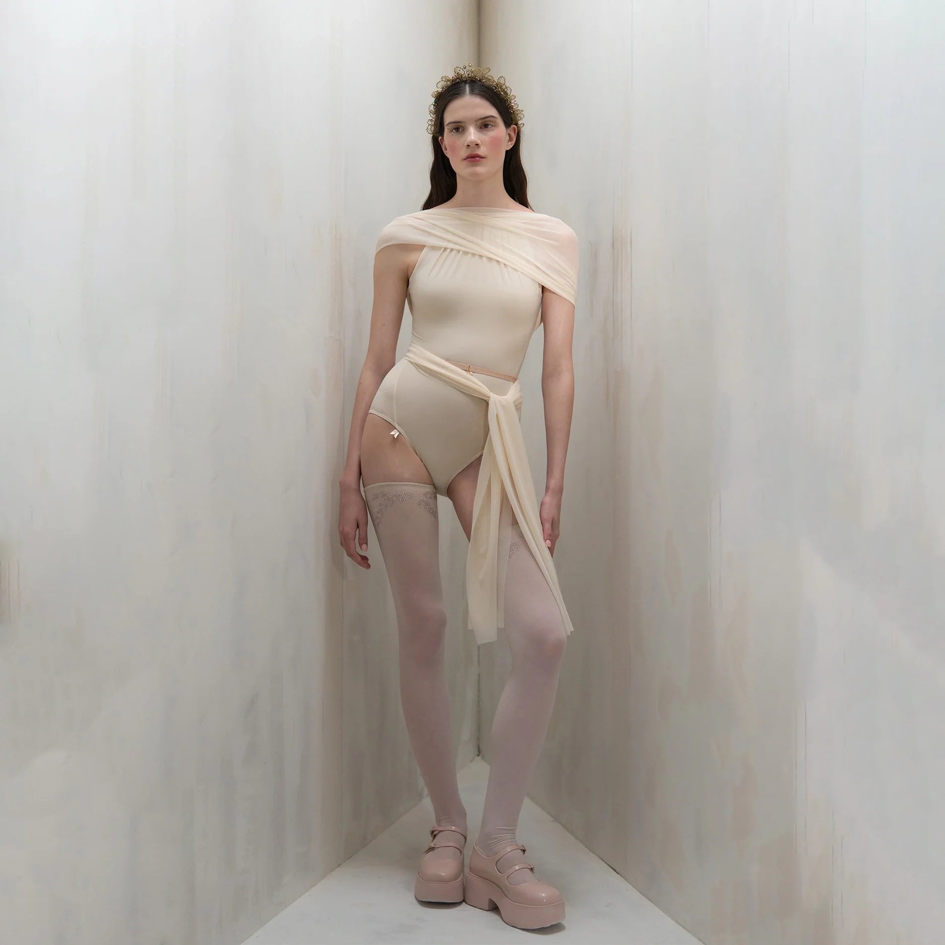 Women White "VEIL LAISSÉ" Ballet Onesies(261LE50TM/edelweiss)