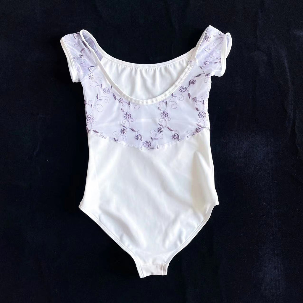 Girls White Embroidered Ballet Onesies