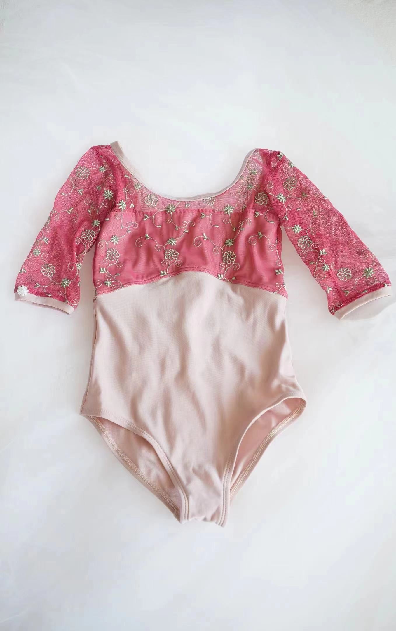 Girls Pink Embroidered Ballet Onesies
