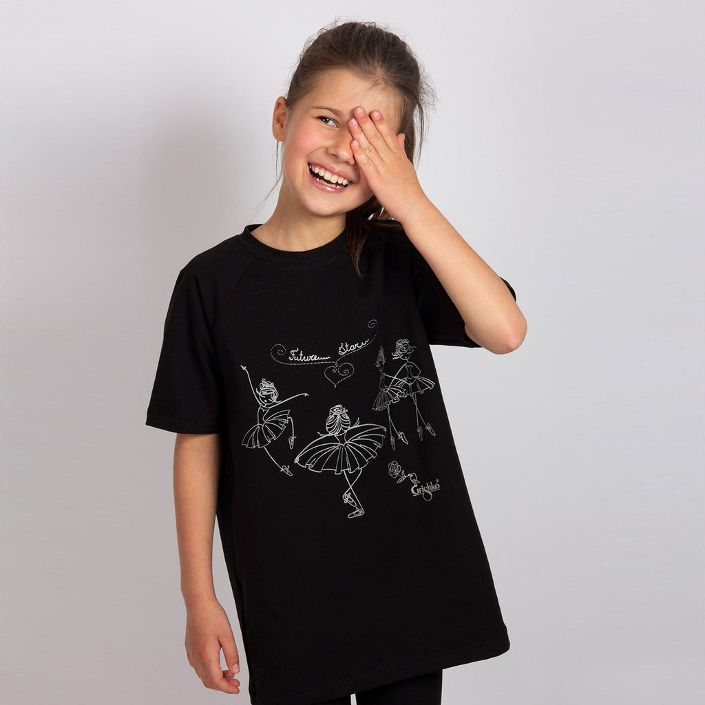 Girls Black Cotton T-Shirt