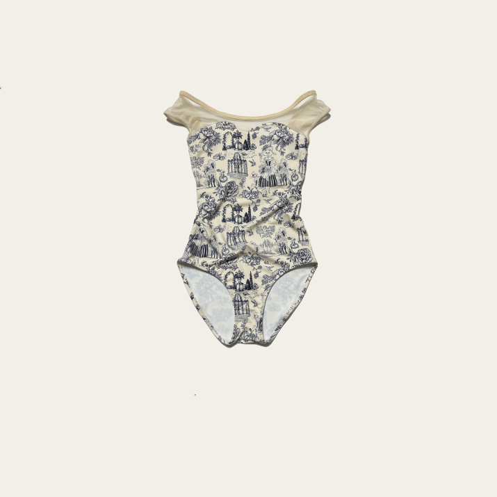 Girls Beige "Toile de Jouy" Ballet Onesies