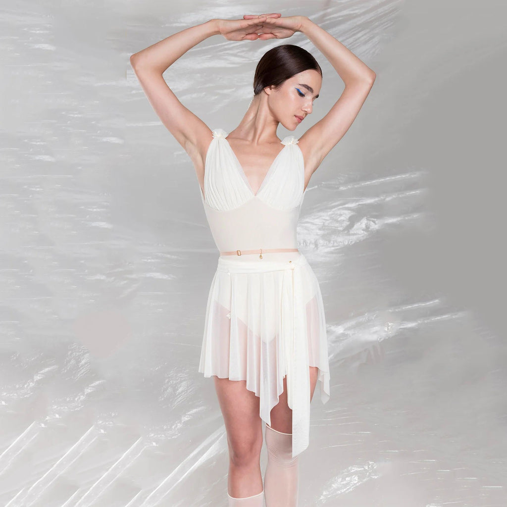 Women White "BOW" Ballet Skirt(251SK62FT/edelweiss)