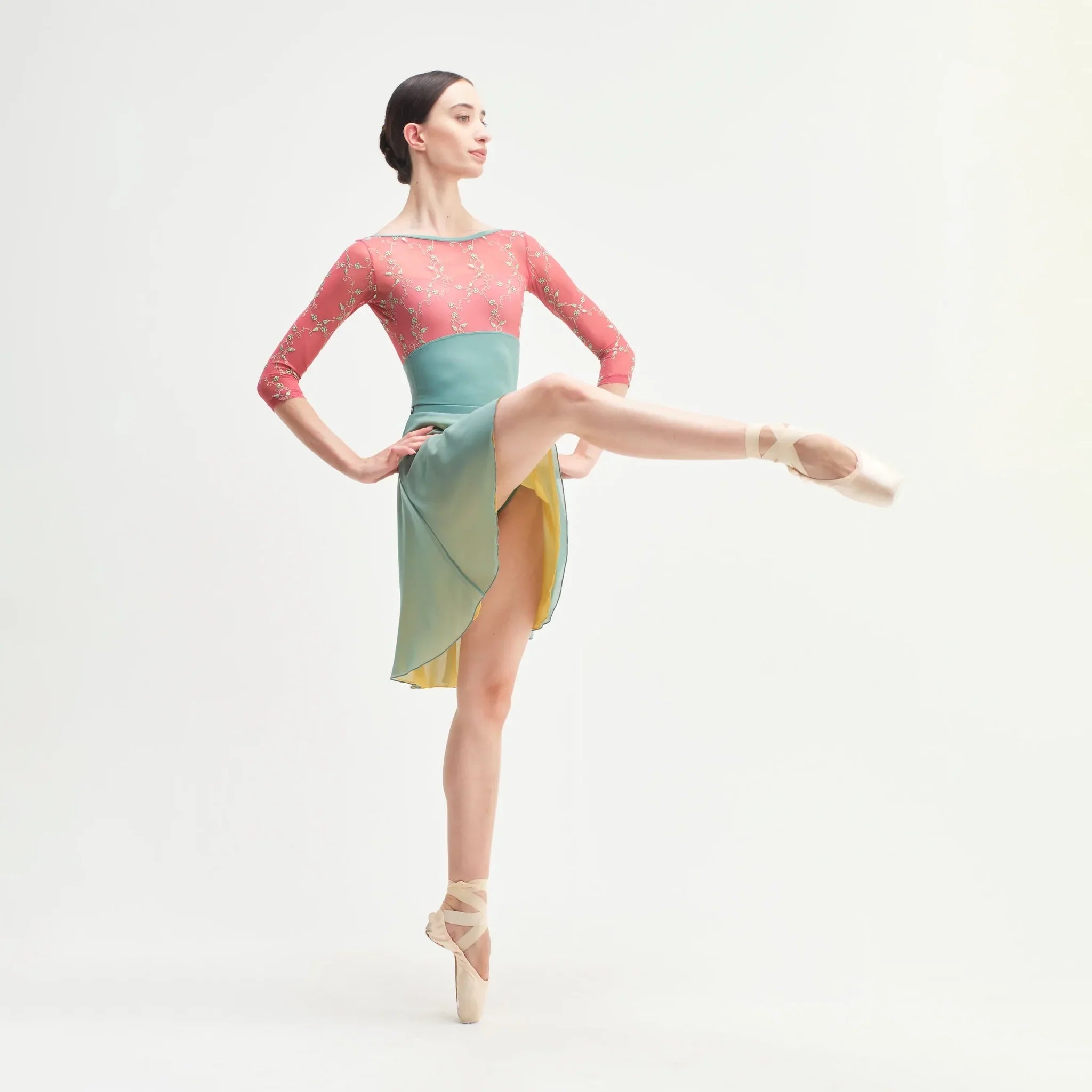 Women Sage & Yellow "SOGNO" Reversible Ballet Skirt(CA26026-2/G16+G49+L16)