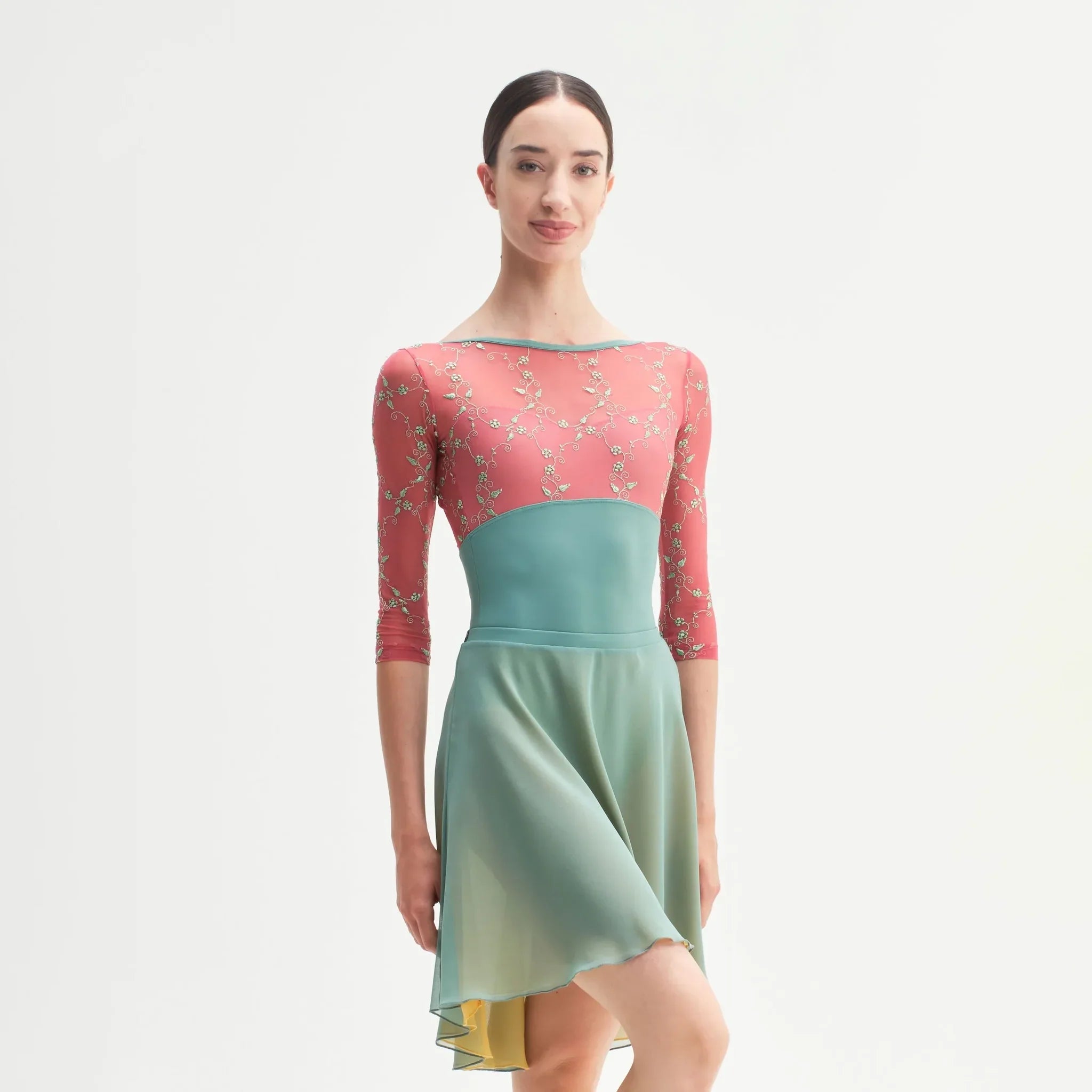 Women Sage & Yellow "SOGNO" Reversible Ballet Skirt(CA26026-2/G16+G49+L16)