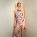 Women Indigo Check "TULLE PLIÉ" Ballet Onesies(201LE20VL/indigo)