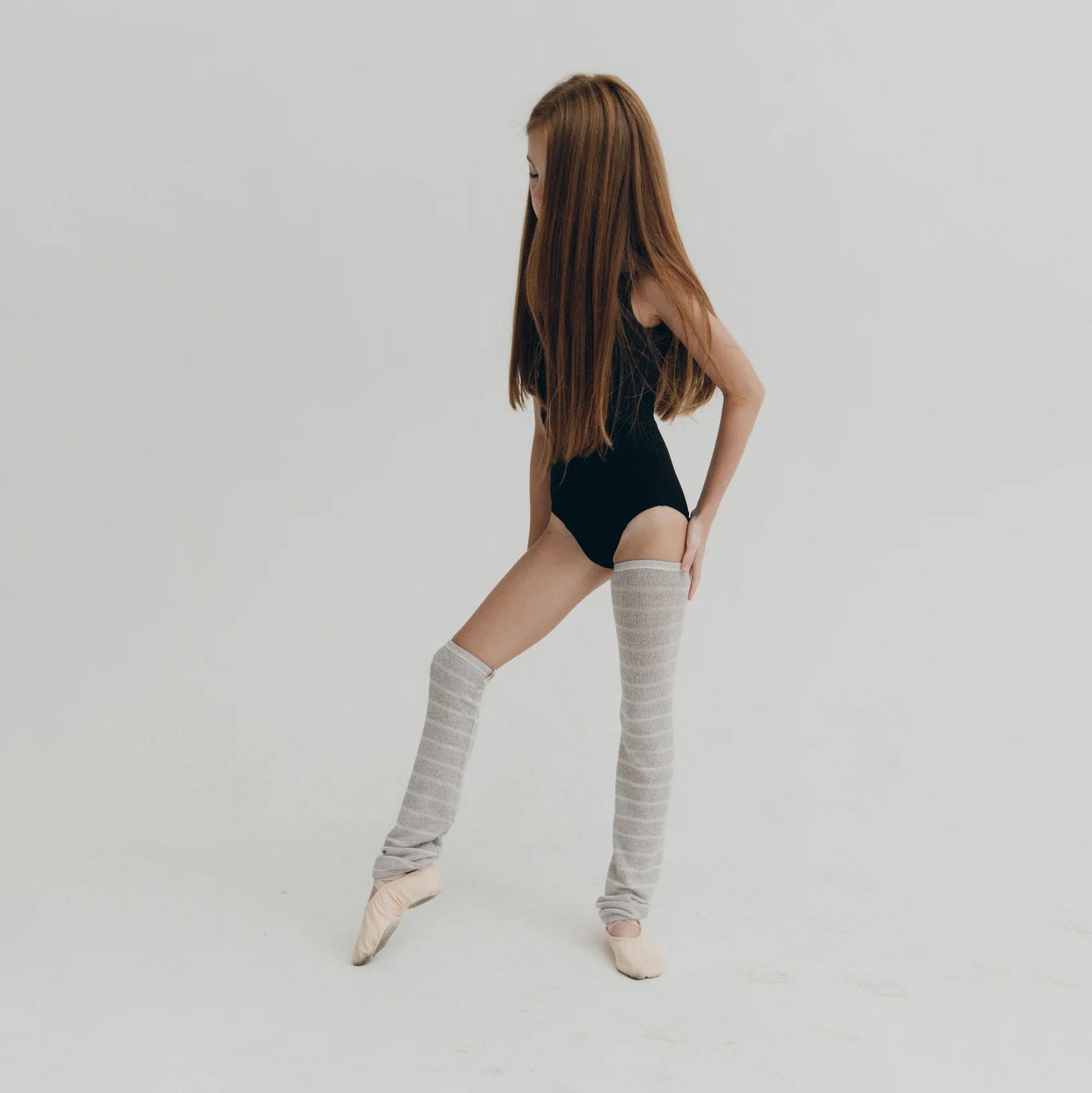 Boys & Girls Grey Stripes Ballet Leg Warmers(Doe - KIDS leg warmers)