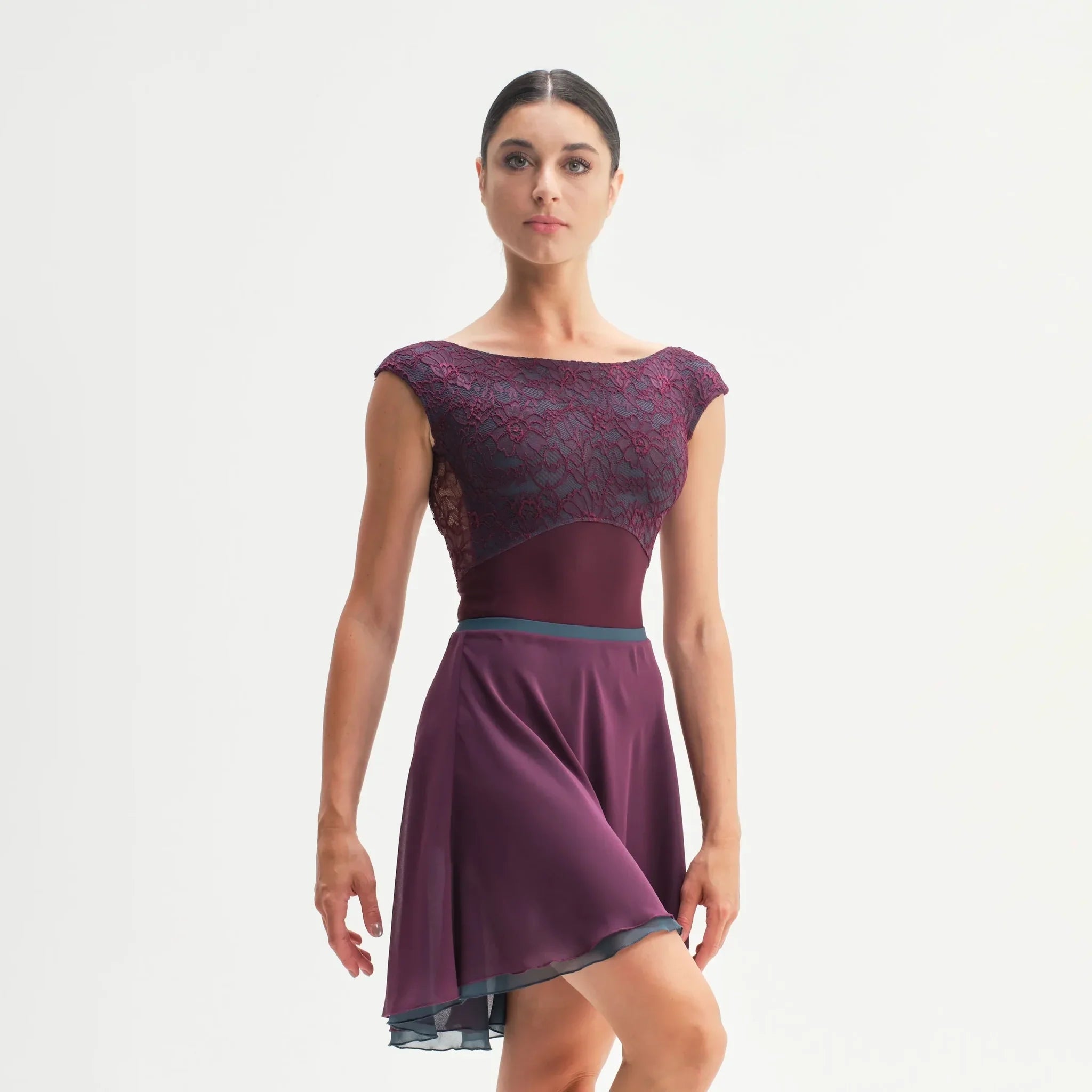 Women Blue & Wine Red "SOGNO" Reversible Ballet Skirt(CA26026-1/G14+G18+L14)