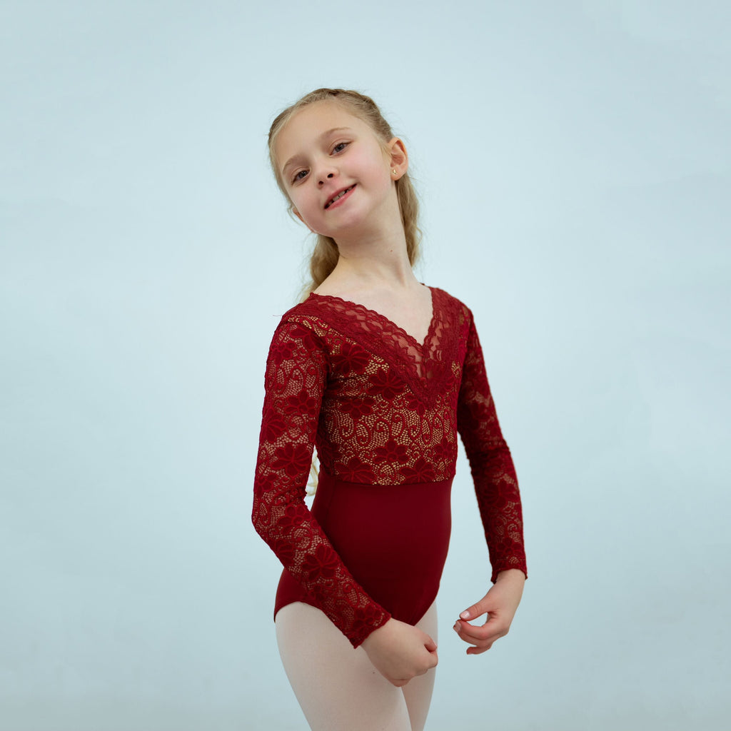 Girls Red Long Sleeves Ballet Onesies(2237/Red)