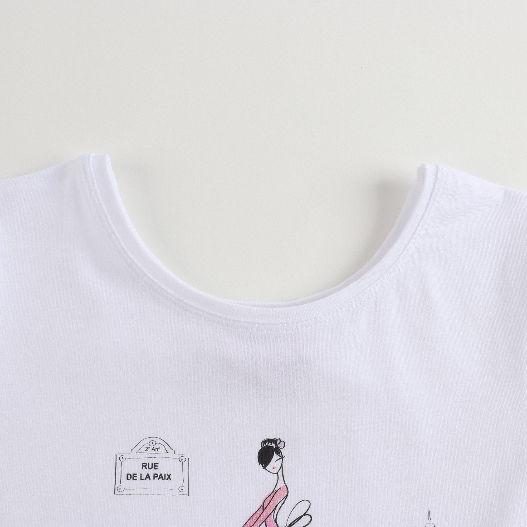 Girls White Printed Cotton T-shirt