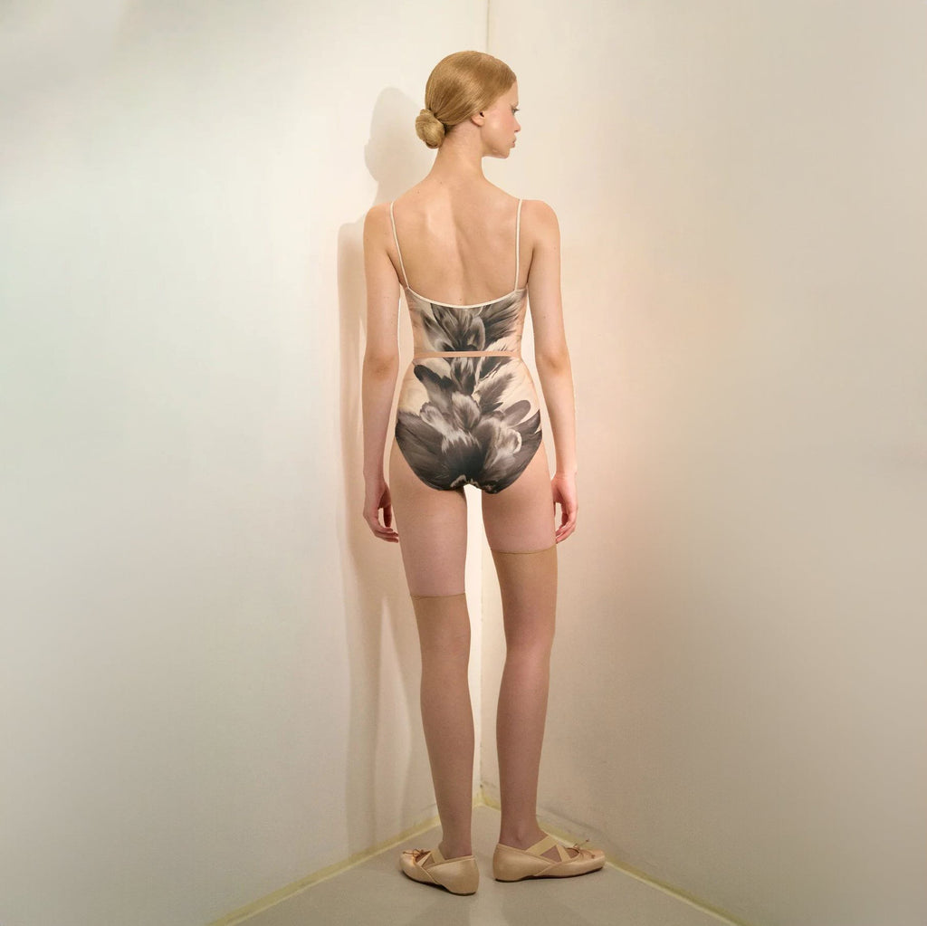 Women Black "ODETTE/ODILE" Feather Printed Ballet Onesies(253LE03VL/black & white)