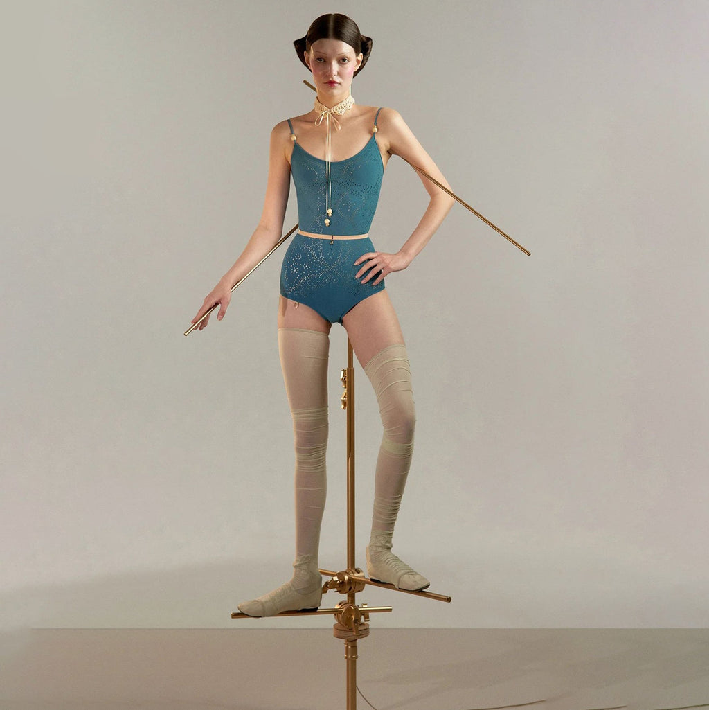 Women Blue"EYELET LACE"Ballet Onesies(251LE71IL/petrol)