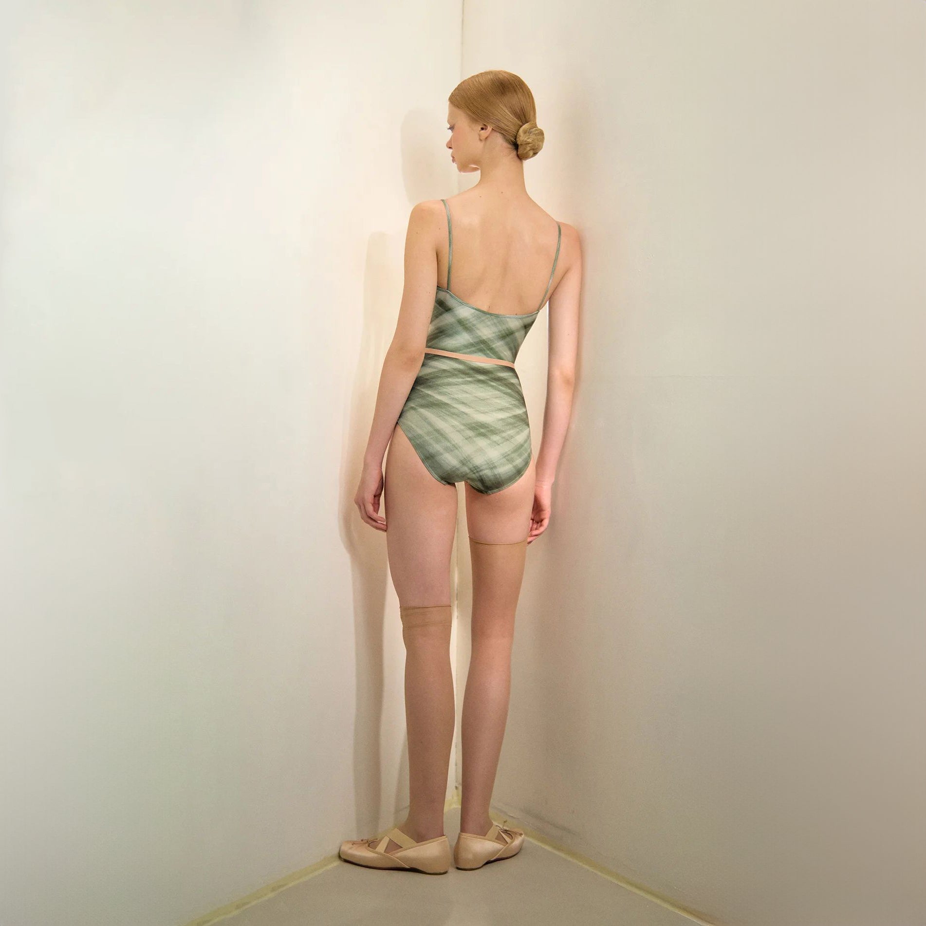 Women Green Check "TULLE PLIÉ" Ballet Onesies(253LE03VL/evergreen)