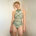 Women Green Check "TULLE PLIÉ" Ballet Onesies(201LE20VL/evergreen)